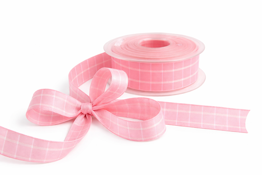 [B961525#2] Berisfords Lint 25mm 20M, Gingham, Roze