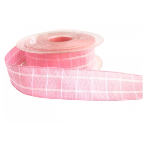 [B961525#2] Ruban Berisfords 25mm 20M, Gingham, Roze