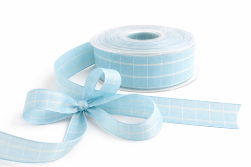 [B961525#3] Berisfords Lint 25mm 20M, Gingham, blauw