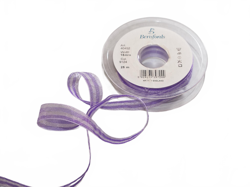 [4045215-9124] Berisfords Lint Super Sheer & Stripe, 15mm breed, rol 25m, lila/paars