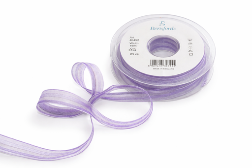 [4045225-9124] Berisfords Lint Super Sheer & Stripe, 25mm breed, rol 25m, lila/paars