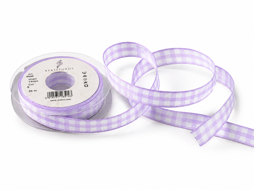 [B954615#07] Berisfords Lint 15mm 20M, Geruit, Lila