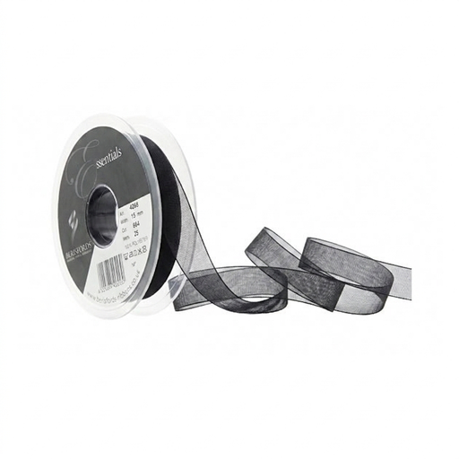 [426815#010] Lint Berisfords Organza Super Sheer, br 15 mm rol 25 m, zwart