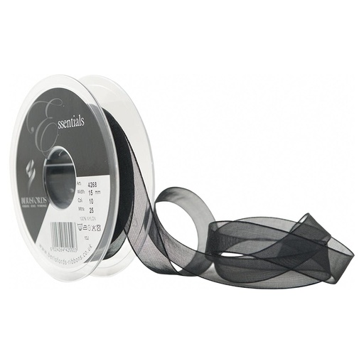 [426815#010] Ruban Berisfords Organza super sheer 15mm, rouleau 25m, noir