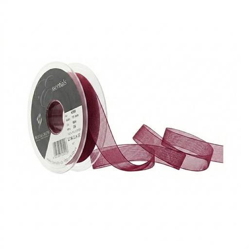 [426815#405] Ruban Berisfords Organza super sheer, larg 15mm rouleau 25m, bordeaux