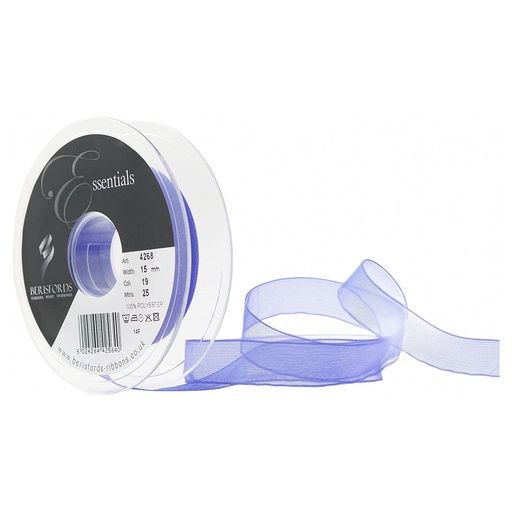 [426815#019] Ruban Berisfords Organza super sheer 15mm, rouleau 25m, mauve