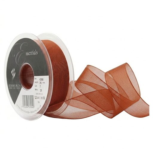 [426825#055] Ruban Berisfords Organza super sheer, larg 25mm rouleau 25m, rouille orange