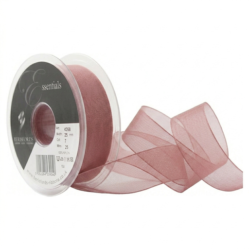 [426825#060] Lint Berisfords Organza Super Sheer, br 25 mm rol 25 m, oudroze