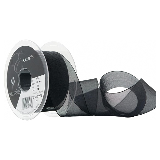 [426840#010] Ruban Berisfords Organza super sheer 40mm, rouleau 25m, noir