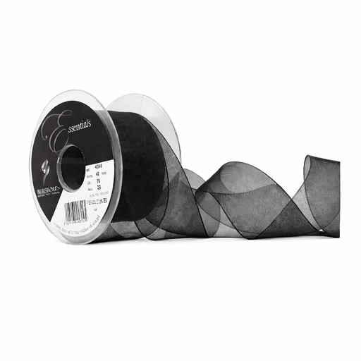 [426840#010] Ruban Berisfords Organza super sheer, larg 40mm rouleau 25m, noir