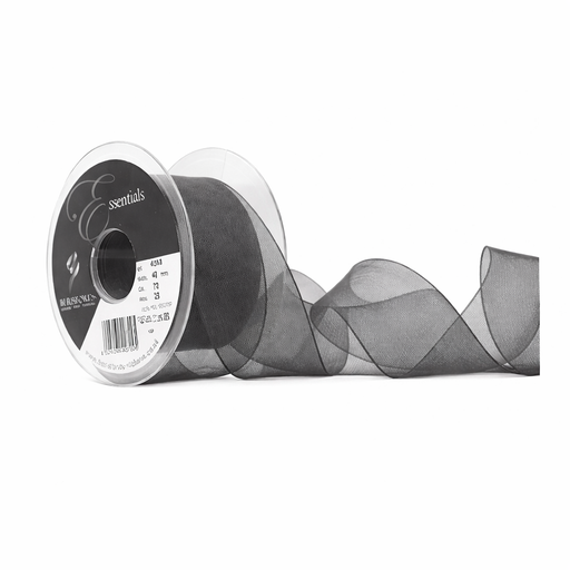 [426840#669] Ruban Berisfords Organza super sheer, larg 40mm rouleau 25m, gris moyen