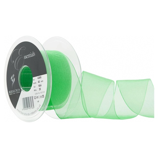 [426840#664] Ruban Berisfords Organza super sheer 40mm, rouleau 25m, vert gazon