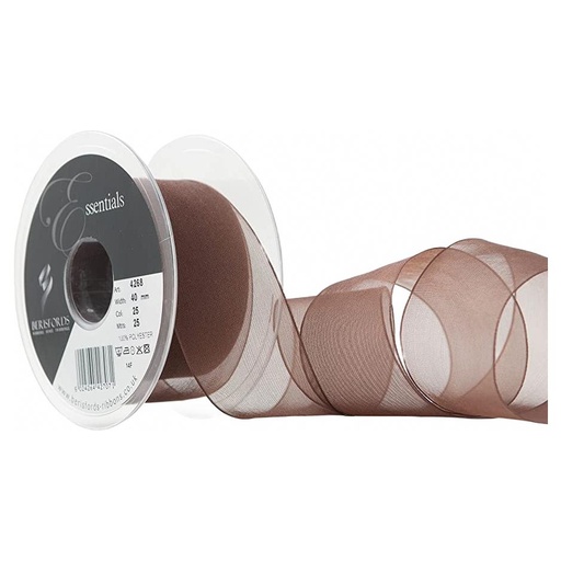 [426840#025] Berisfords Super Sheer Organzalint, 40 mm - 25 m, Donkerbruin