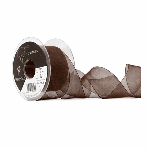 [426840#025] Lint Berisfords Organza Super Sheer, br 40 mm rol 25 m, bruin