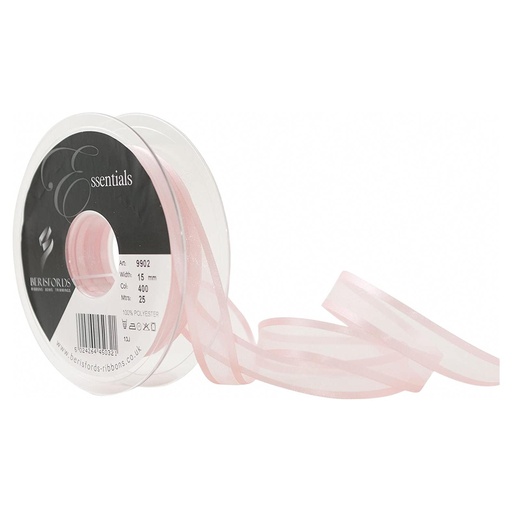 [B990215-400] Ruban Berisfords Organza sheer elegance 15mm, rouleau 25m, rose