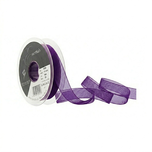 [426815#049] Ruban Berisfords Organza super sheer, larg 15mm rouleau 25m, prune
