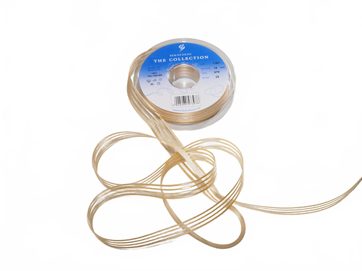 [B116115#678] Berisfords Lint 15mm 25M, Satin and Sheer Striped, Goud