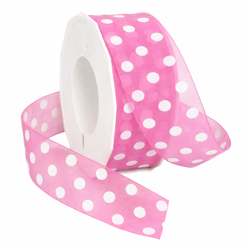 [B4343523#02] Berisfords Lint 23mm, Sheer Dots, Roze