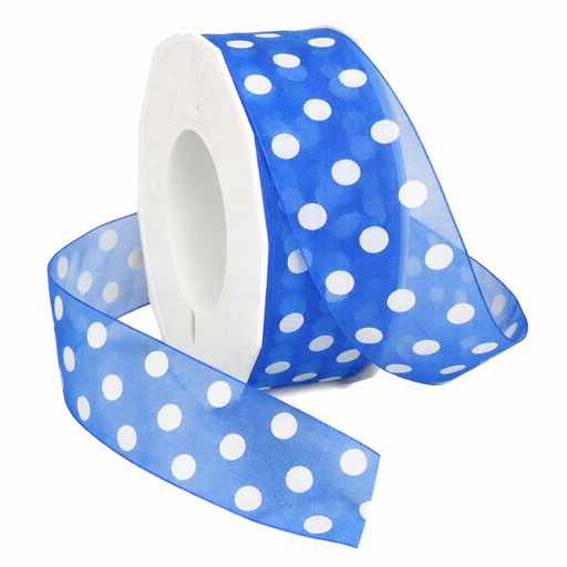 [B4343523#12] Ruban Berisfords organza Sheer Dots, 23mm, rouleau 25m, bleu