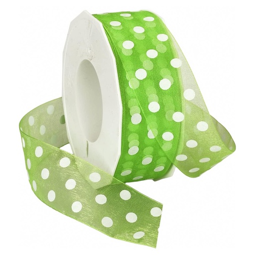 [B4343523#23] Ruban Berisfords organza Sheer Dots, 23mm, rouleau 25m, vert