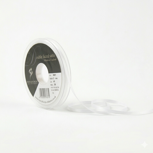 [350103#001] Ruban Berisfords satin double face, 3mm, rouleau 30m, blanc