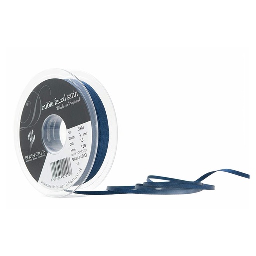 [350103#013] Berisfords Double faced satijnlint, 3mm breed, rol 30m, marineblauw