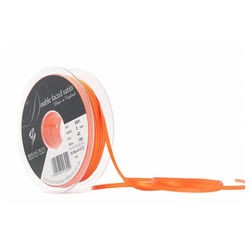 [350103#042] Berisfords Double faced satijnlint, 3mm breed, rol 30m, oranje