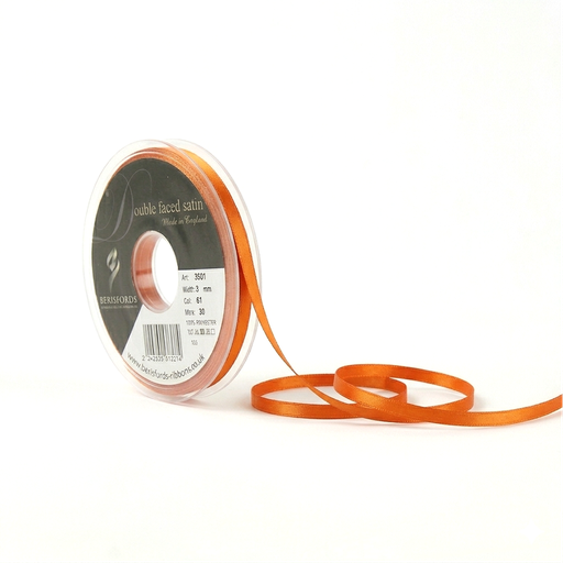 [350103#042] Berisfords Double faced satijnlint, 3mm breed, rol 30m, oranje