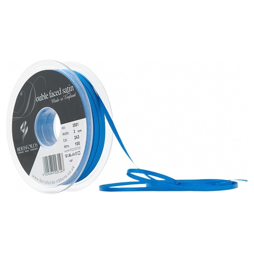 [350103#243] Berisfords Double faced satijnlint, 3mm breed, rol 30m, koningsblauw
