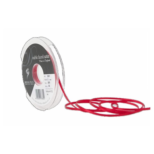 [350103#250] Berisfords Double faced satijnlint, 3mm breed, rol 30m, donkerrood