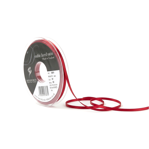 [350103#250] Ruban Berisfords satin double face, 3mm, rouleau 30m, rouge foncé