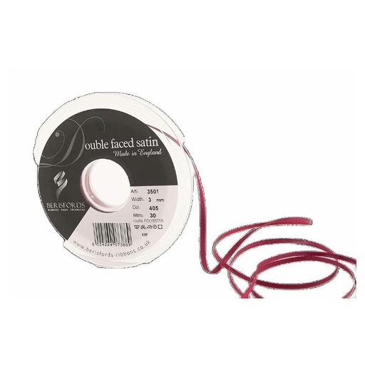 [350103#405] Ruban Berisfords satin double face, 3mm, rouleau 30m, bordeaux