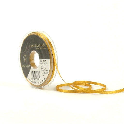 [350103#672] Ruban Berisfords satin double face, 3mm, rouleau 30m, jaune foncé