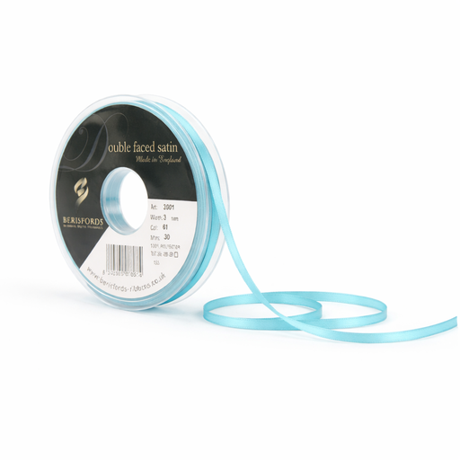 [350103#004] Berisfords Double faced satijnlint, 3mm breed, rol 30m, Aqua
