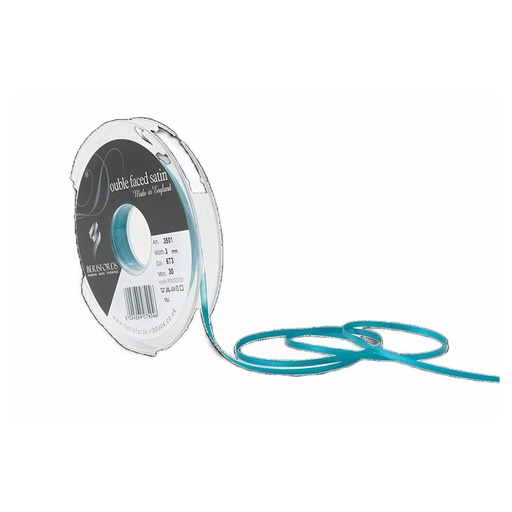 [350103#673] Berisfords Double faced satijnlint, 3mm breed, rol 30m, Malibu blauw