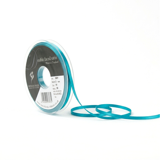 [350103#673] Berisfords Double faced satijnlint, 3mm breed, rol 30m, Malibu blauw