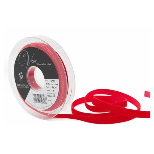 [B102509#9629] Berisfords fluweellint, 9mm breed, rol 5m, rood