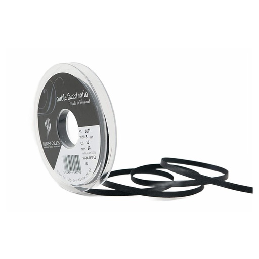 [350105#010] Berisfords Double faced satijnlint, 5mm breed, rol 20m, zwart