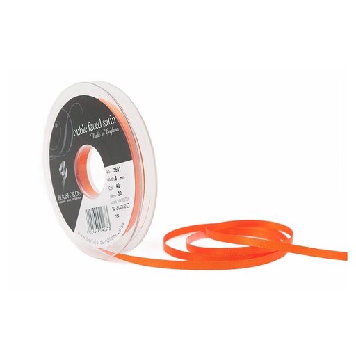 [350105#042] Berisfords Double faced satijnlint, 5mm breed, rol 20m, oranje