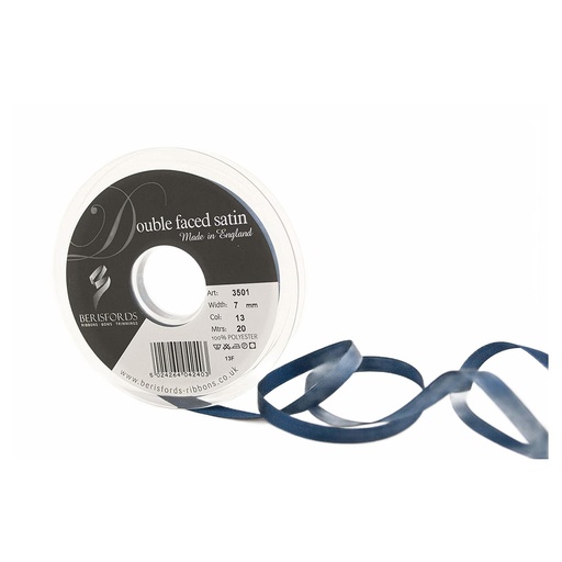 [350107#013] Berisfords Double faced satijnlint, 7mm breed, rol 20m, marineblauw