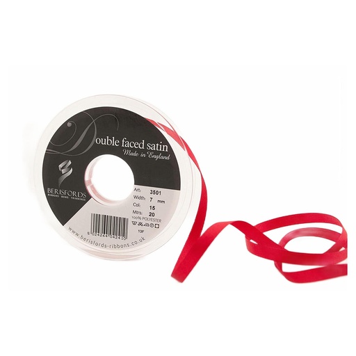 [350107#015] Ruban Berisfords satin double face, 7mm, rouleau 20m, rouge foncé