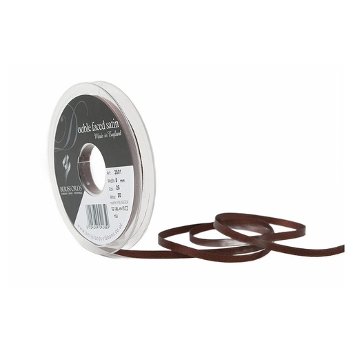 [350107#025] Ruban Berisfords satin double face, 7mm, rouleau 20m, brun