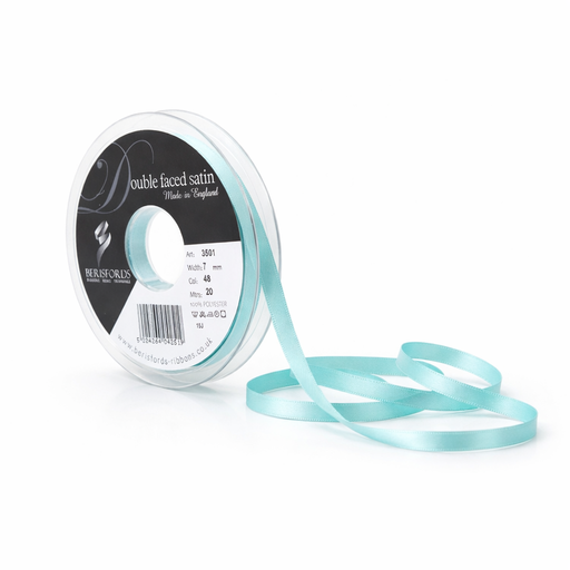 [350107#048] Berisfords Double faced satijnlint, 7mm breed, rol 20m, turquoise