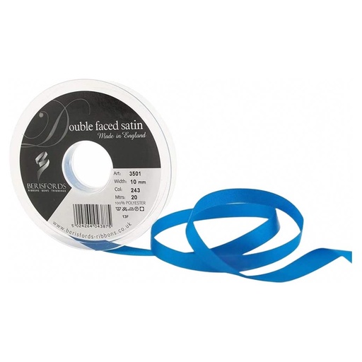 [350107#243] Berisfords Double faced satijnlint, 7mm breed, rol 20m, koningsblauw