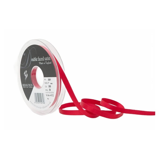 [350107#250] Berisfords Double faced satijnlint, 7mm breed, rol 20m, rood