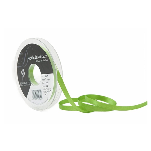 [350107#664] Ruban Berisfords satin double face, 7mm, rouleau 20m, vert pelouse