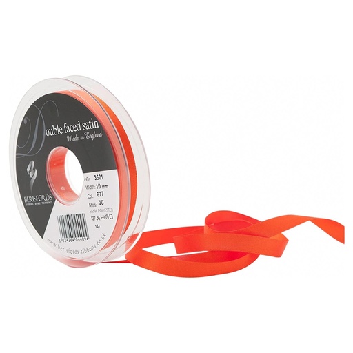 [350110#677] Ruban Berisfords satin double face, larg.10mm, rouleau 20m, orange