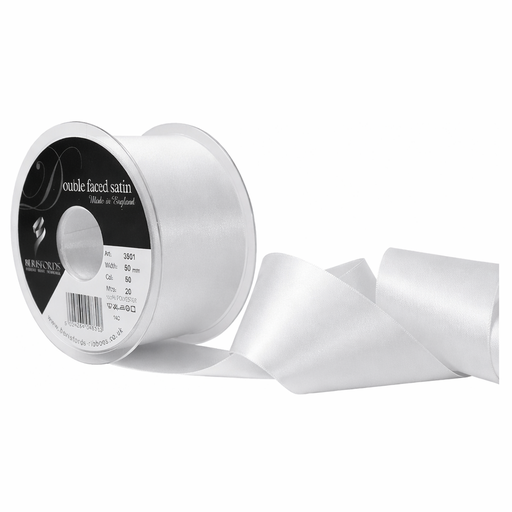 [350150#001] Berisfords Double faced satijnlint, 50mm breed, rol 20m, wit