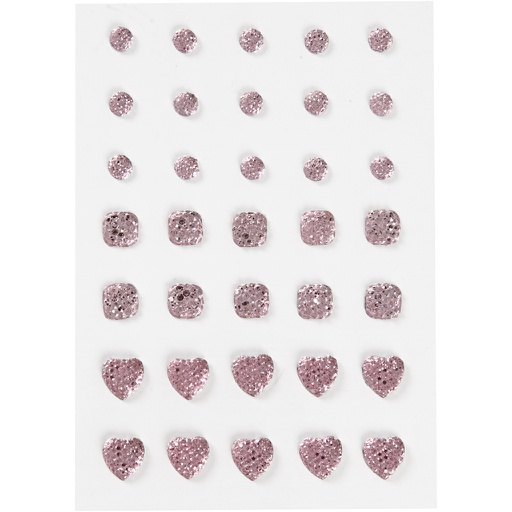 [CR24374] Strasstenen, rond, vierkant, hart, afm 6+8+10 mm, roze, 35 stuk/ 1 doos