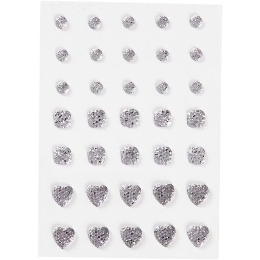 [CR24377] Pierres de Strass rond carré coeur, argent dim:6+8+10mm, 35 pc